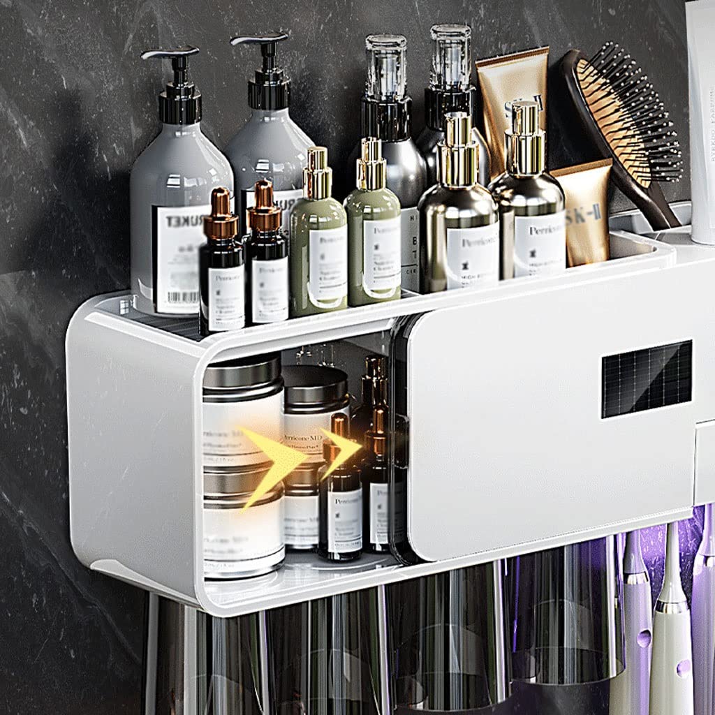 Porta Cepillo de Dientes Soporte de cepillo de dientes inteligente soporte de pared soporte for el cepillo de dientes estante de almacenamiento de baño con taza de enjuague bucal, kit de protección de