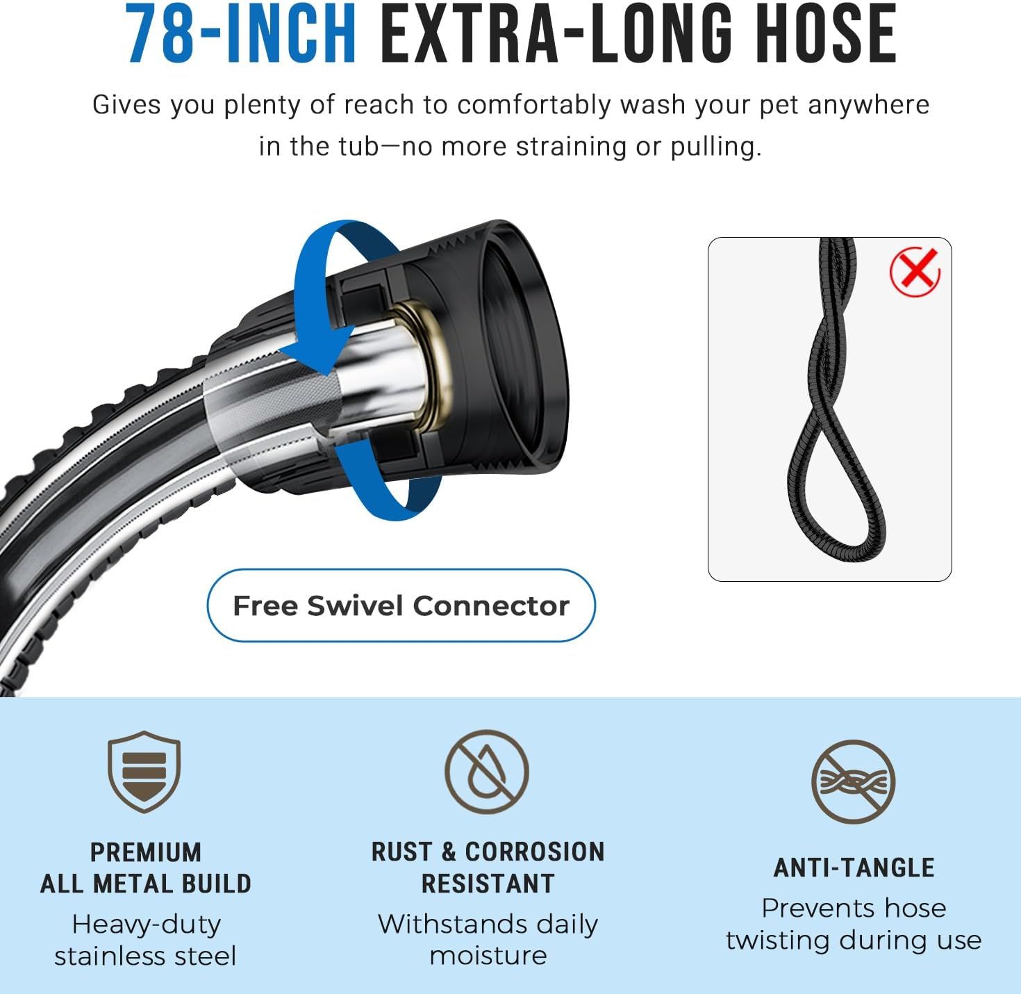 G-Promise Dog Shower Sprayer Attachment for Fast and Clean Pet Showering, Multifunctional Shower, Metal Diverter, 78 Inch Extra Long Hose, No Drill Hook, Dog Washing-Bathroom (Matte Black)