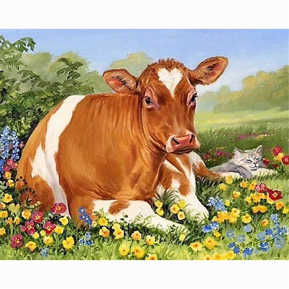 Peinture diamant vache 5D grand format pour sublimer la déco de votre salon