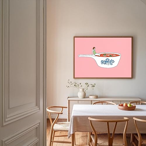 Miniatura 2 de XASUBH Lienzo decorativo para pared, impresión de pared de sopa de tomate con plato, divertida decoración de pared de comedor, decoración de