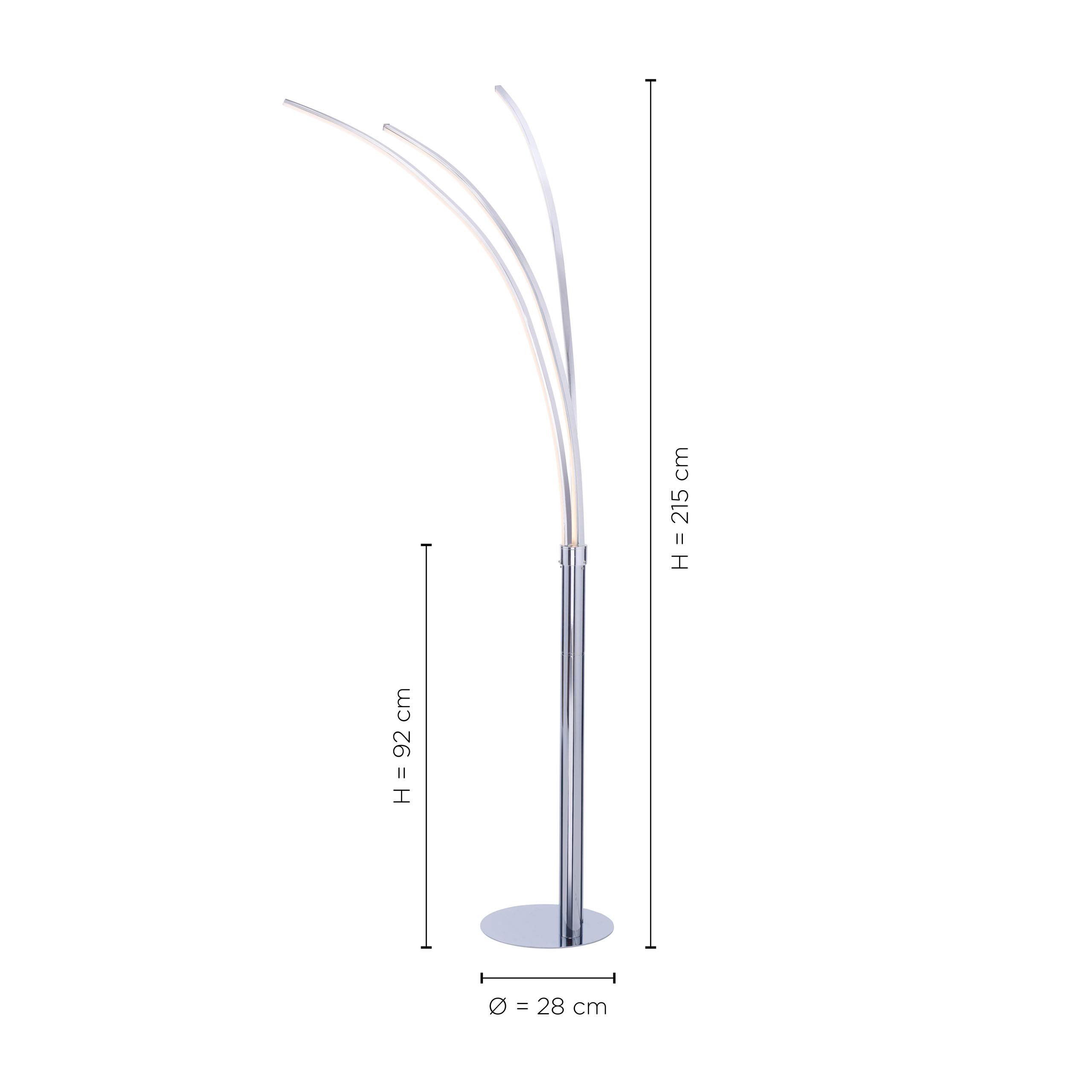 SellTec LED Stehleuchte 3-flammige warmweiß Kippschalter, Leseleuchte Chrom | Kippschalter, Leseleuchte, für Wohnzimmer Schlafzimmer