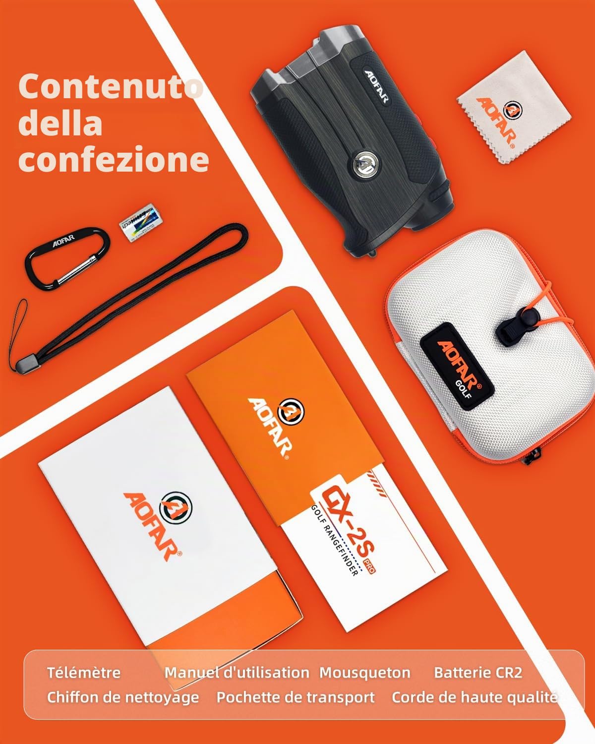AOFAR GX-2S PRO Telemetro Golf e Caccia, 1000Y, rangefinder Con Compensazione Della Pendenza, Blocco Bandiera e Vibrazione, Distanza Angolare e Orizzontale, Misura Precisa Distanza Per Caccia/Golf