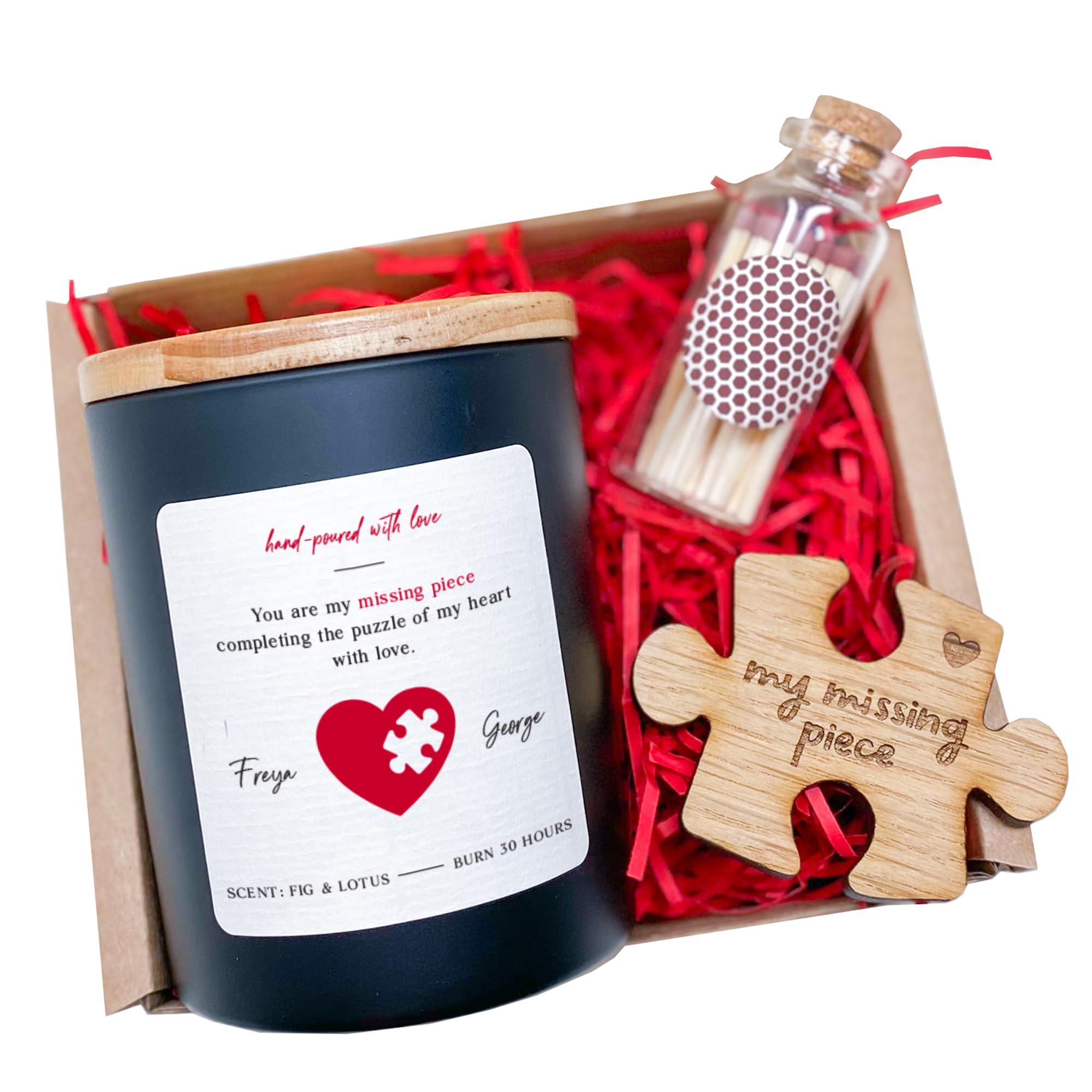 Pomchick - You Are My Missing Piece Candle Set with Wooden Puzzle Piece Gift for Her Him Valentines Day Christmas Birthday Wife Girlfriend Fiancée