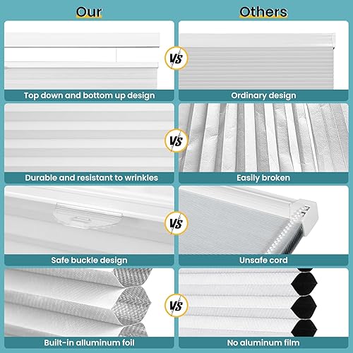 Miniatura 6 de Grandekor Persianas celulares de arriba hacia arriba y abajo sin cables, persianas de panal extraíbles para ventanas de oscurecimiento de