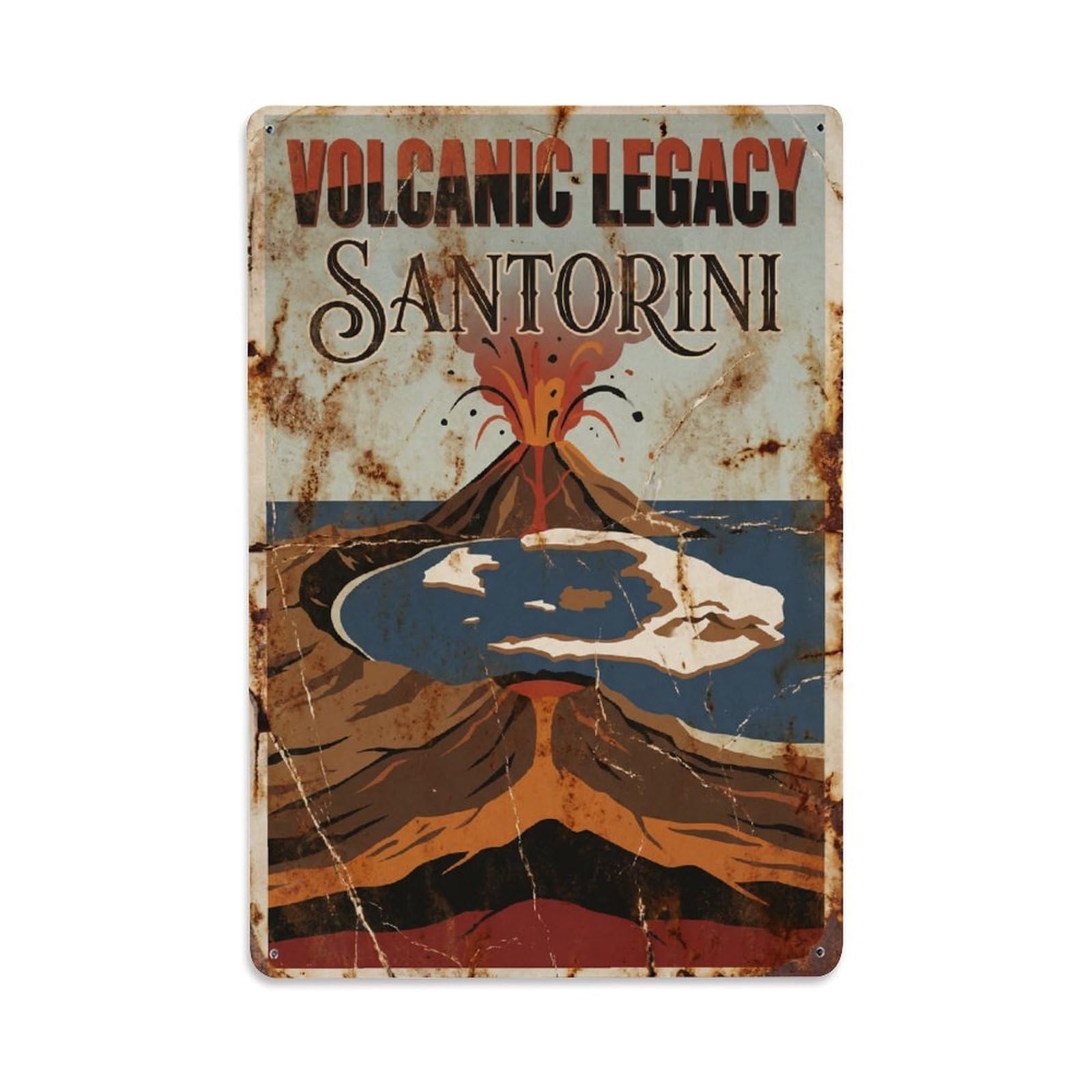 Gead 8X12inch Style Vintage Travel Santorini Volcanic Legacy Metal Tin Sign
