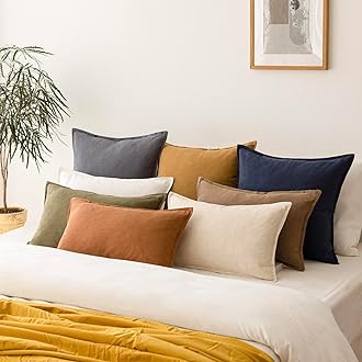 Foindtower Pack of 2, Decorative Linen Soild Throw Pillow Covers Soft Accent Cushion Case Boho Farmhouse Neutral Pillowcase for Couch Sofa Bedroom Living Room Home Decor 26 x 26 Inch Natural Beige