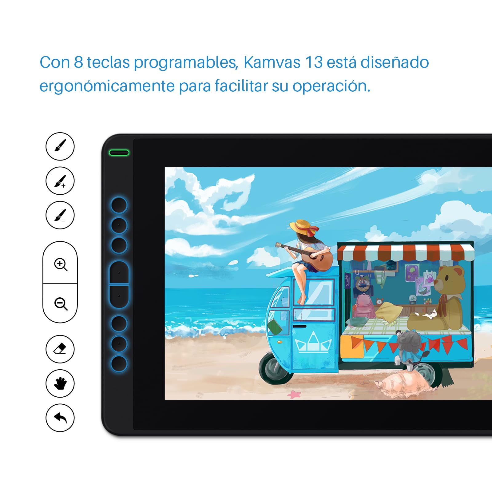 HUION Kamvas 13 Tableta Gráfica con Pantalla, Monitor de Dibujo Gráfico de 13,3 Pulgadas,120% sRGB, Lápiz PW517, con Ajustable Soporte, Ideal para Trabajar Desde Casa y Aprendizaje Remoto, Verde | PenTech4.0 16384 Pen Pressure, 5 teclas Express, Canvas Gl