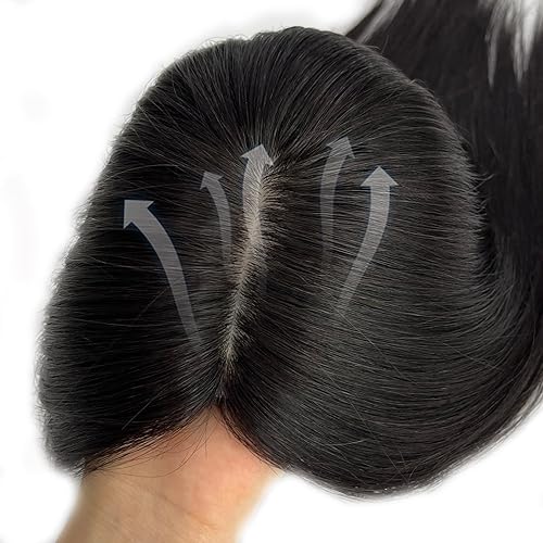 Cubrecabello humano real para mujer, piezas de cabello de 4.7 x 5.1 in, base de seda completa con 3-4 clips para adelgazar el cabello o pérdida de