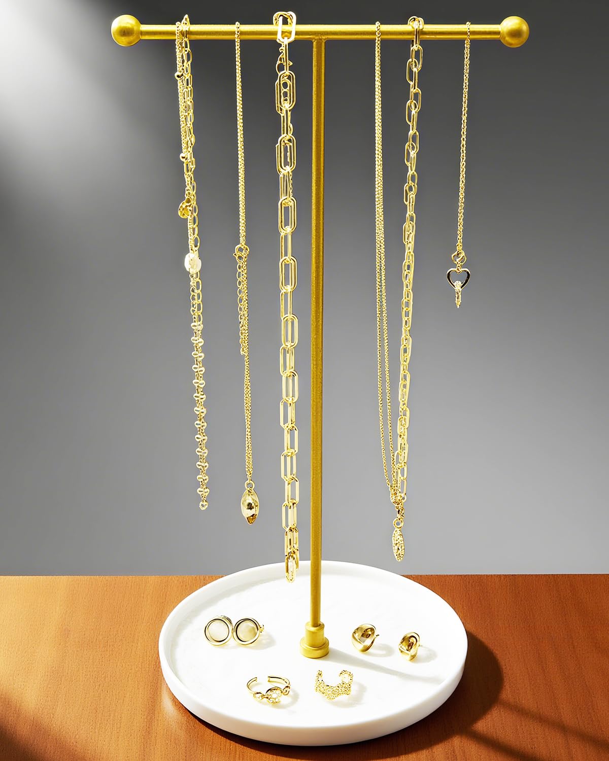 VROOMIUM Necklace Holder Stand - 6in Ceramic Base X 1ft Height, Aesthetic Decor for Bedroom, Jewelry Organizer for Necklace, Bracelets, Rings,