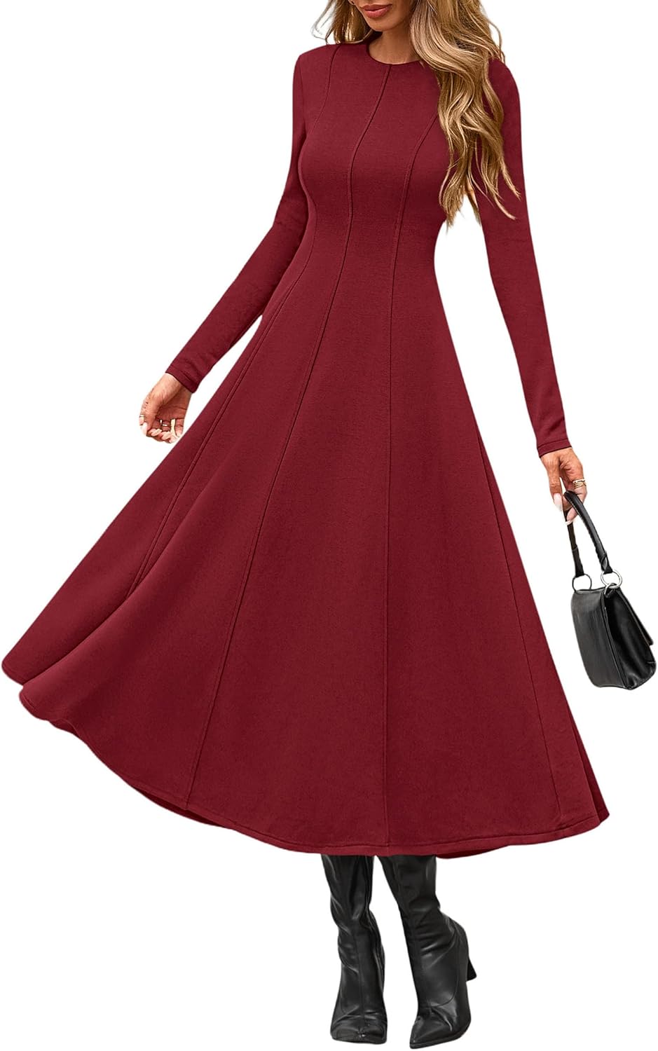 PRETTYGARDEN Cocktail Dresses for Women 2026 Elegant Classy Fall Long Sleeve Midi A Line Flowy Modest Winter Party Dress - Image 4