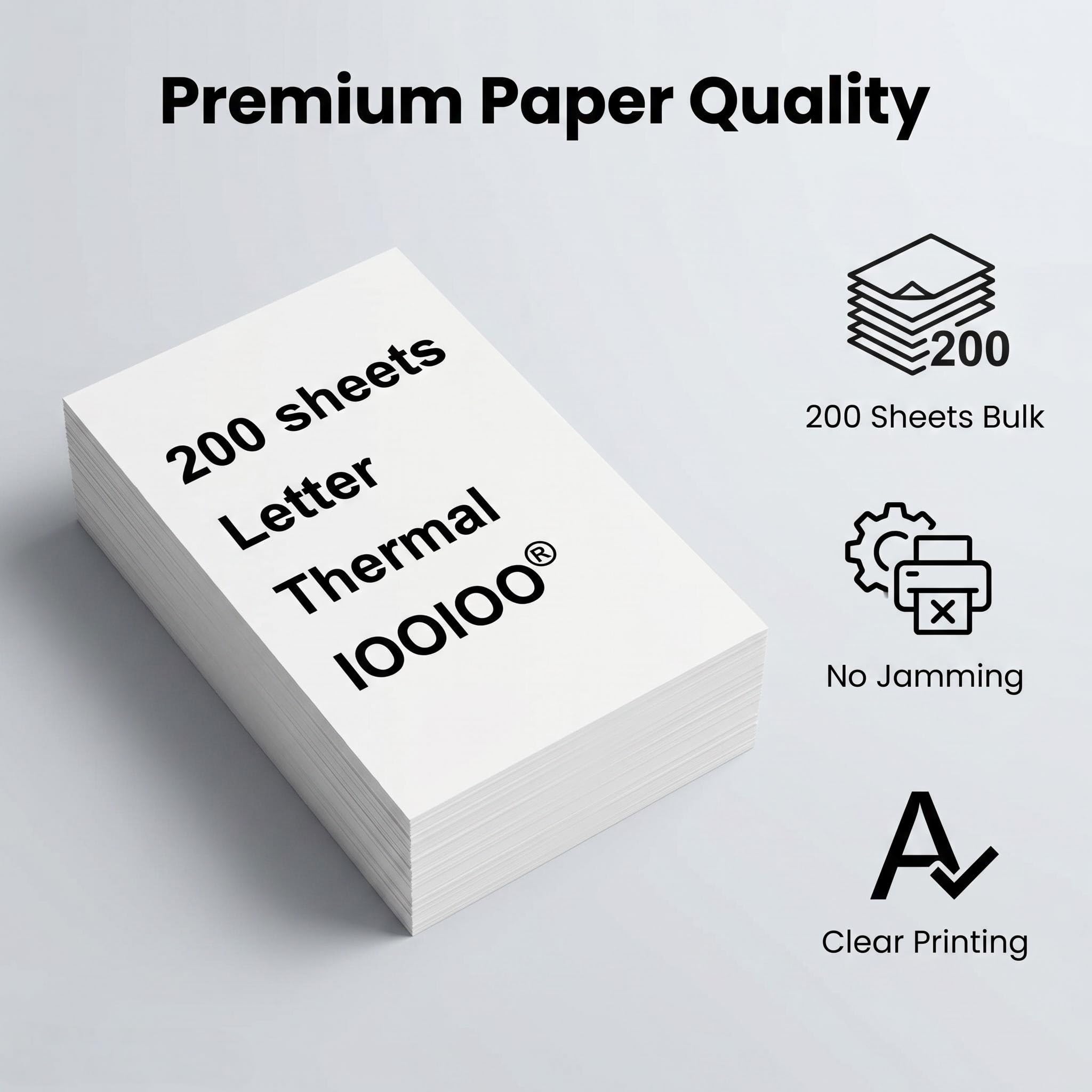 200 hojas de papel térmico discontinuo de 8.5 x 11 letras para Phomemo COLORWING Odaro Itari M08F-letter M832 M834 M833 M835 HPRT MT800 MT800Q iDPRT MT610 JADENS Brother, IOOIOO D210...