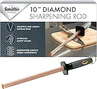 Smith's 3001 Vara de aço oval para afiar diamante de 25,4 cm – cinza – design oval – alça de borracha – ponta de afiação de plástico