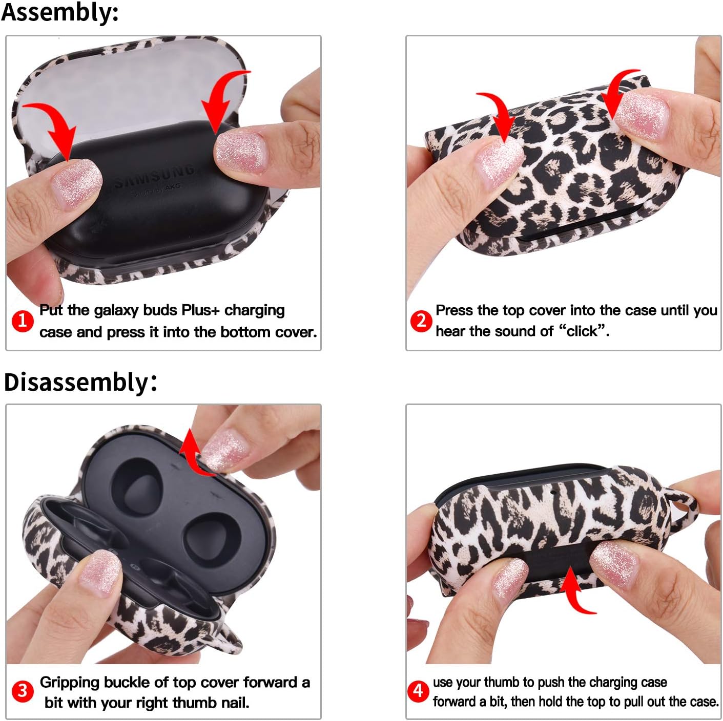 CAGOS Compatible with Galaxy Buds+ Plus Case (2020) Cute Hard Full Protective Skin Case Cover for Samsung Galaxy Buds Plus Wireless Earbuds Case with Carabiner for Girl (NOT for Buds 2019) - Leopard