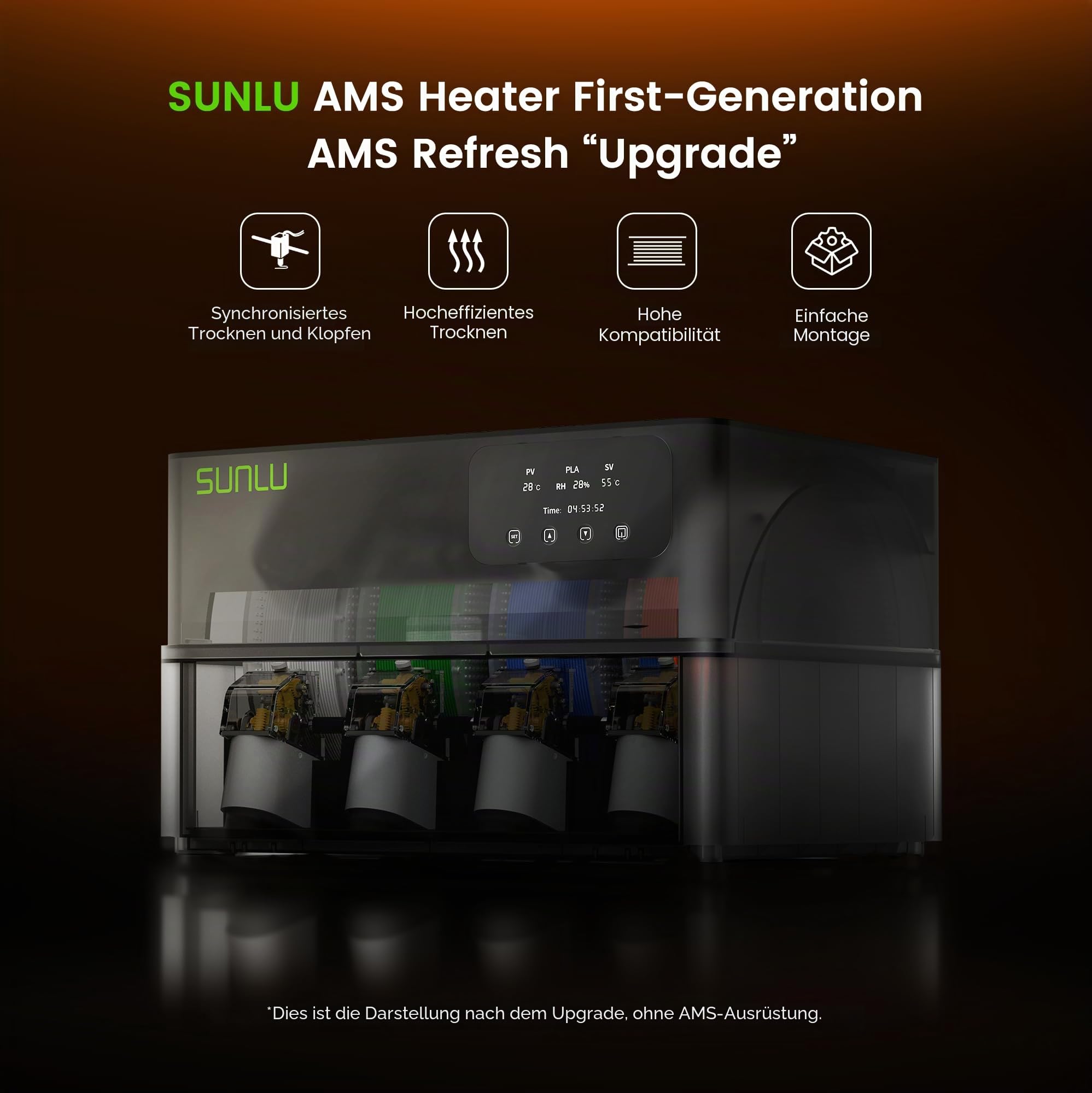 SUNLU AMS Heater für Bambu Lab AMS 1. Gen, Filamenttrockner-Upgrade für 4 Spulen, Drucken & Trocknen gleichzeitig, Smart RH-Steuerung, schnelle Erwärmung bis 70 °C in 20 Min