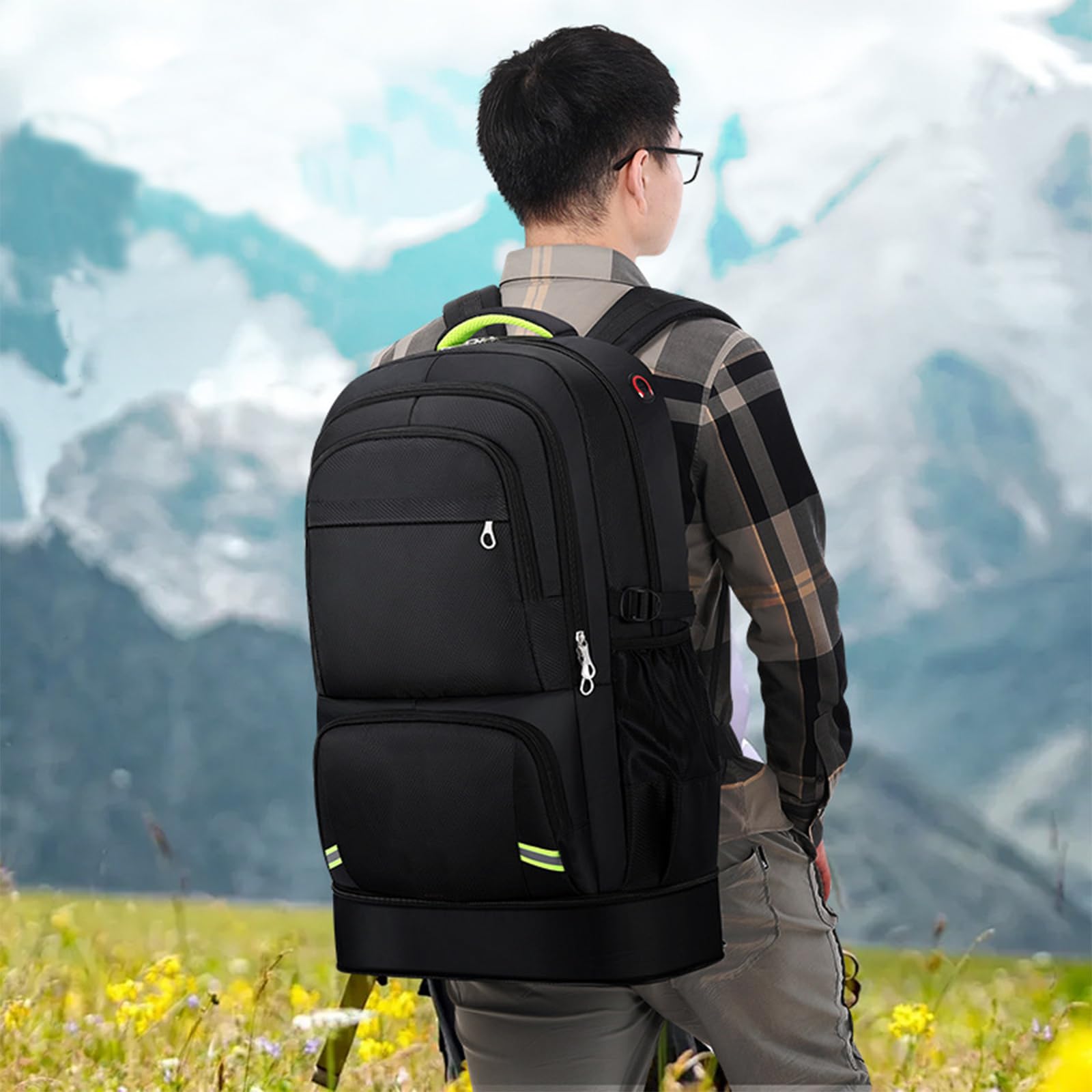 65L Zaino da trekking per gli uomini impermeabile espandibile Zaino da viaggio Bagaglio a mano Zaino casual zainetto grande zaino per il campeggio Sport all'aria aperta Trekking (nero)