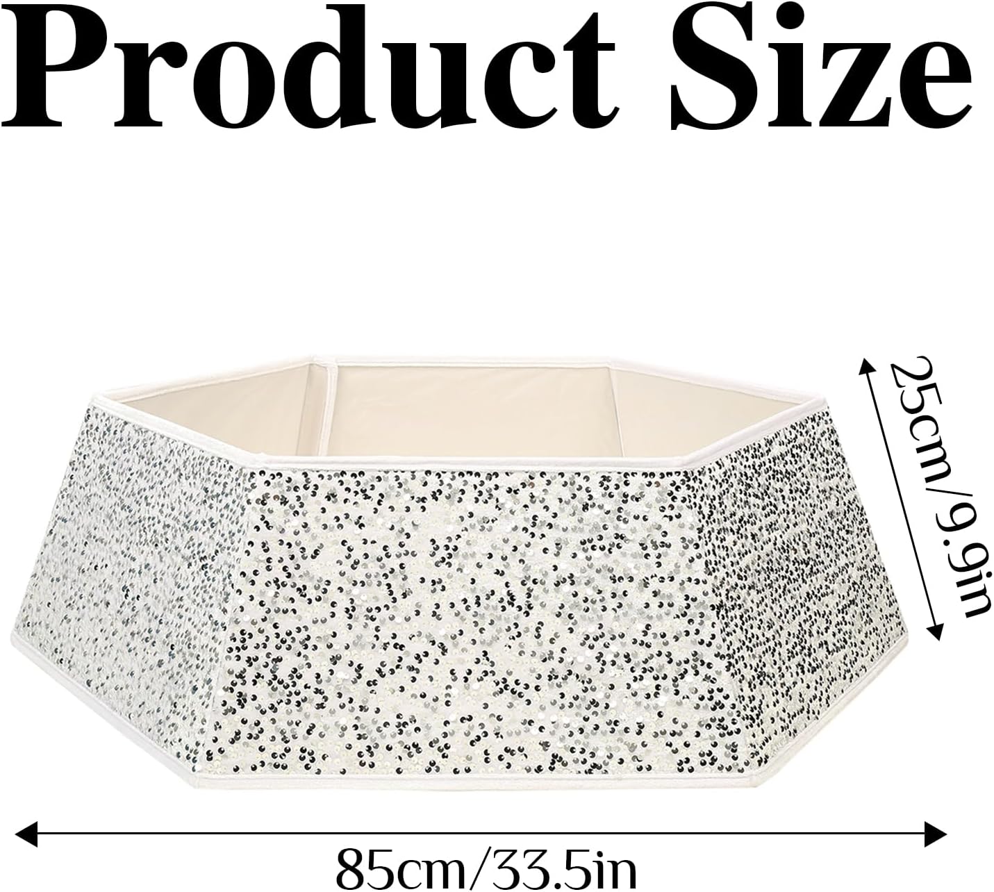 XmasExp Christmas Tree Collar, 33.5 inch Sequin Tree Skirt Stand Base Cover for Home Decor, Large Size 6 Piece, White
