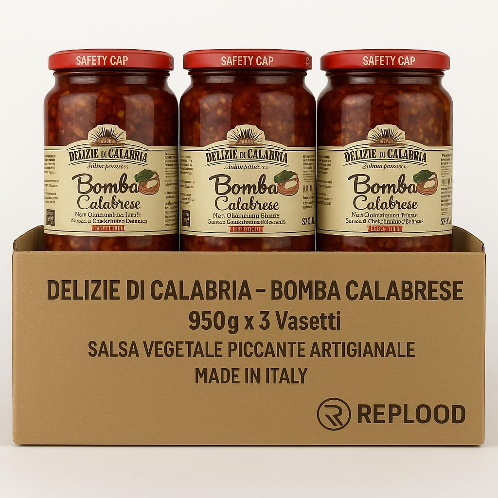 Bomba Calabrese Piccante 950g x 3 Vasetti | Salsa Vegetale Piccante Artigianale Made in Italy | Perfetta per Bruschette, Pasta, Carne e Piatti Tipici Calabresi