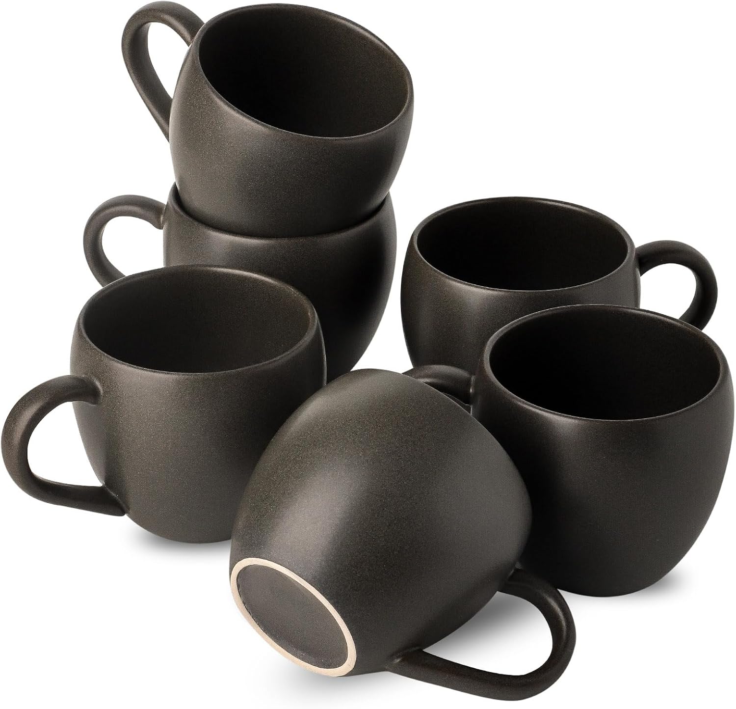 Coffee Mugs Set of 6, Ceramic 16 oz Coffee Cups with Big Handle for Coffee, Milk, Tea, Latte, Cereal, Unique Glaze Stoneware Mugs for Christmas Gifts, Microwave & Dishwasher Safe, Black