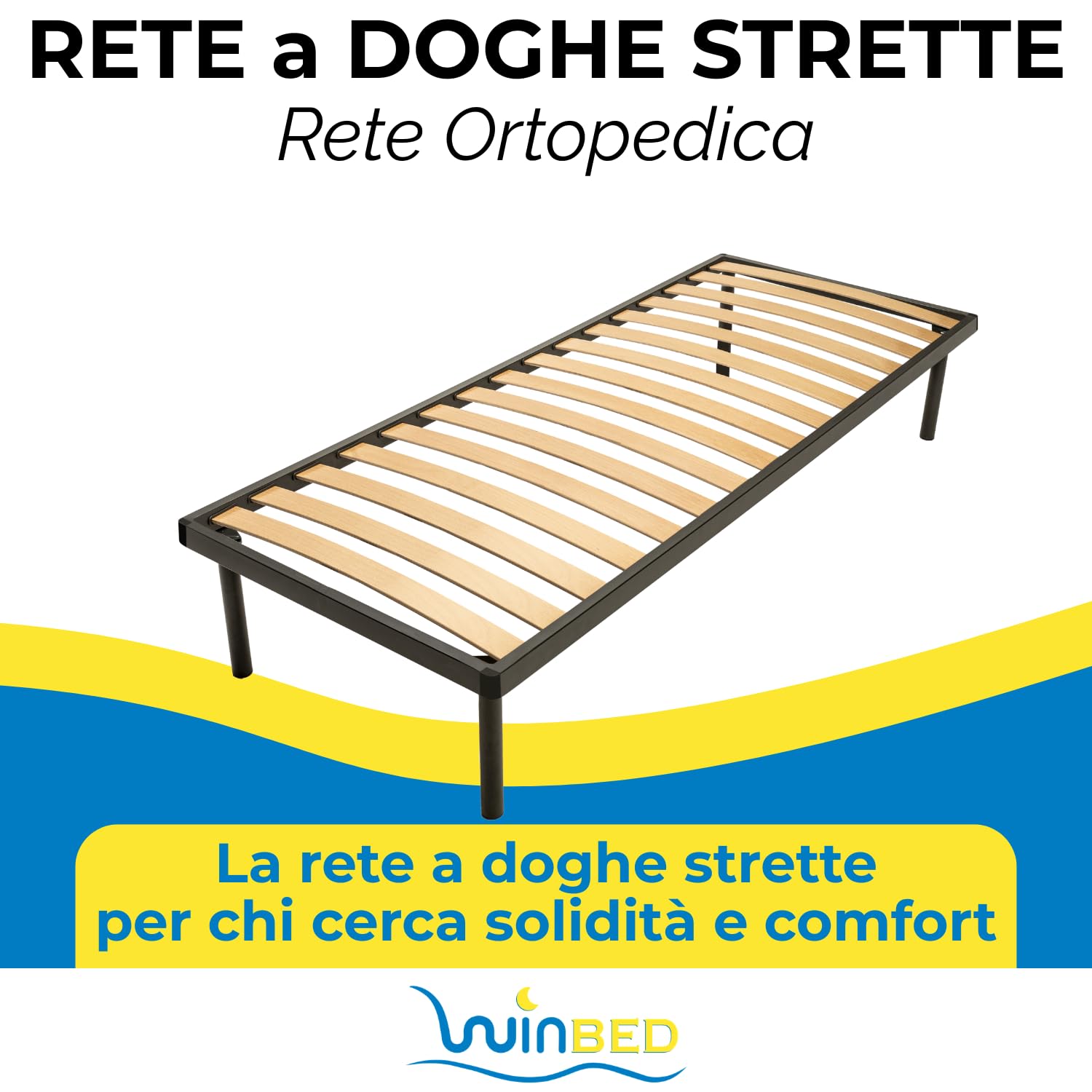 Win Bed UNICA D.S. 80x190 - Rete singola con doghe strette, perfetta per ambienti compatti, facile da montare e progettata per offrire sostegno stabile e continuo