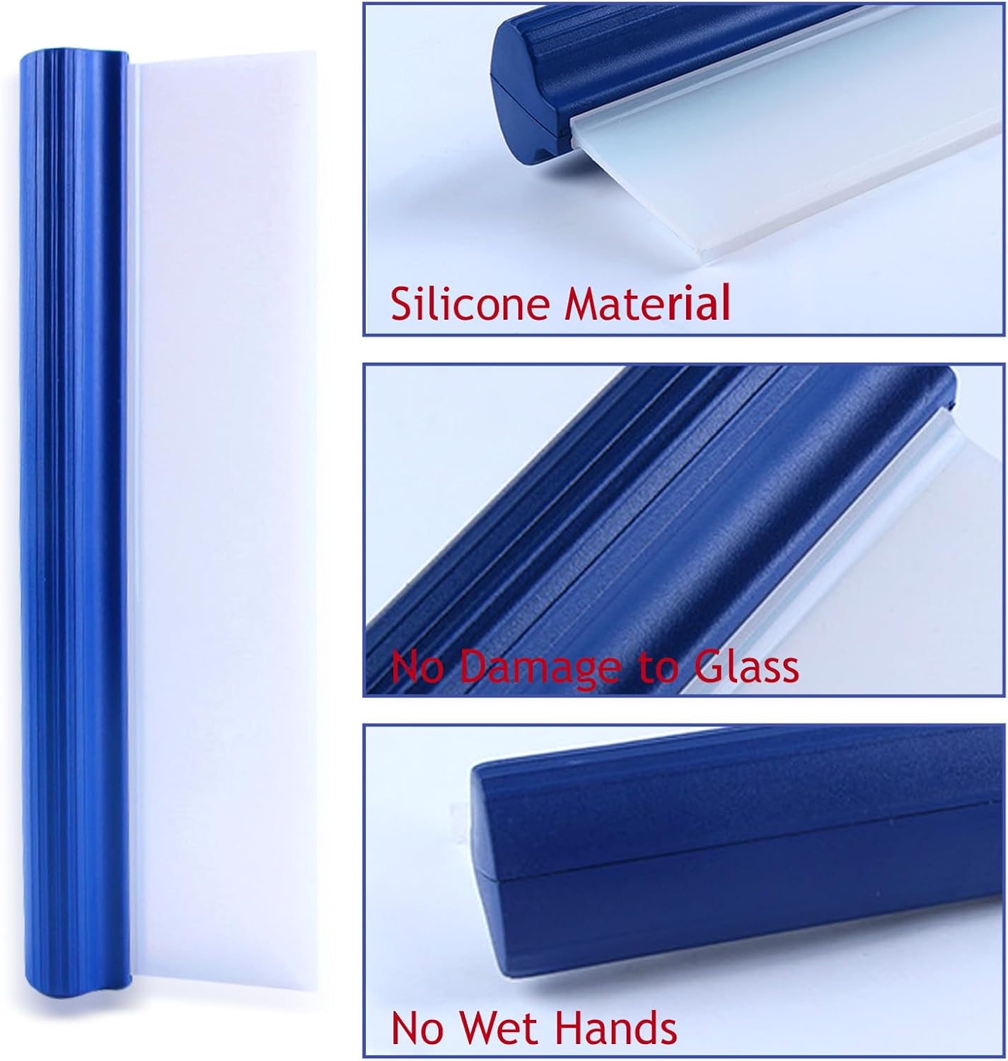 Blue Silicone T-Bar Car Squeee - 12 Inch Car Window Squeee for Drying,