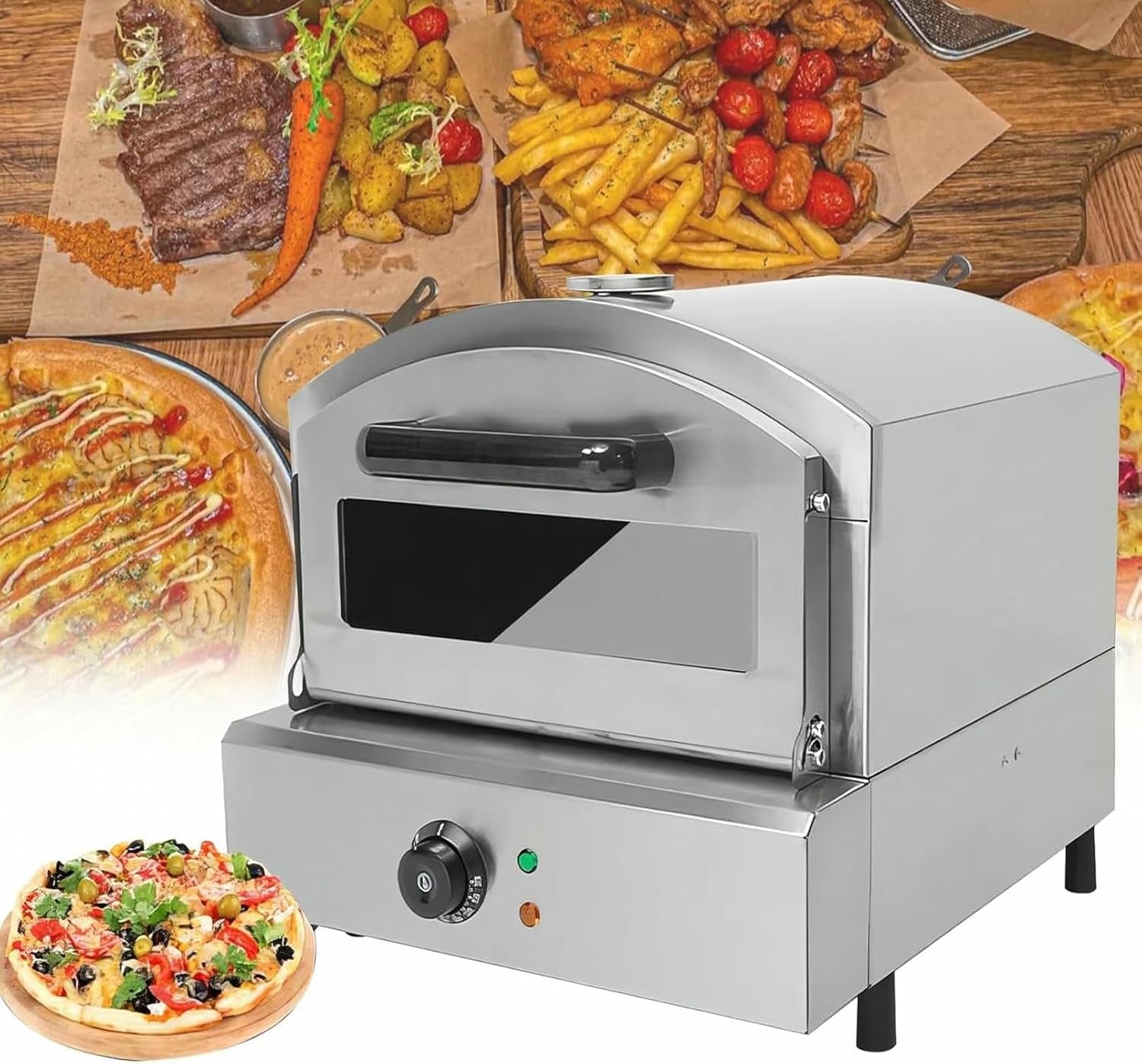 Electric Pizza Oven with Thermometer, 2 Layer Stainless Steel Toaster, Countertop Oven