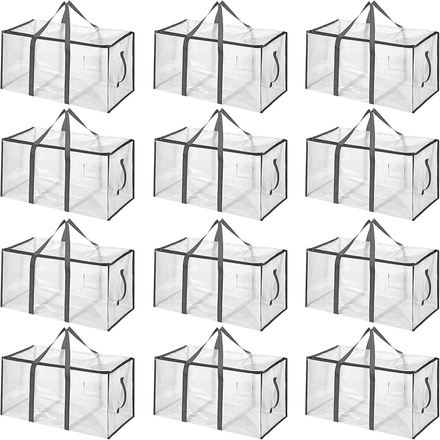 Aliceset 12-Pack Clear Moving Bags 90.84L Heavy Duty Extra Large Storage Totes with Reinforced Handles & Zippers, for Moving, College Dorm, Traveling(Red)