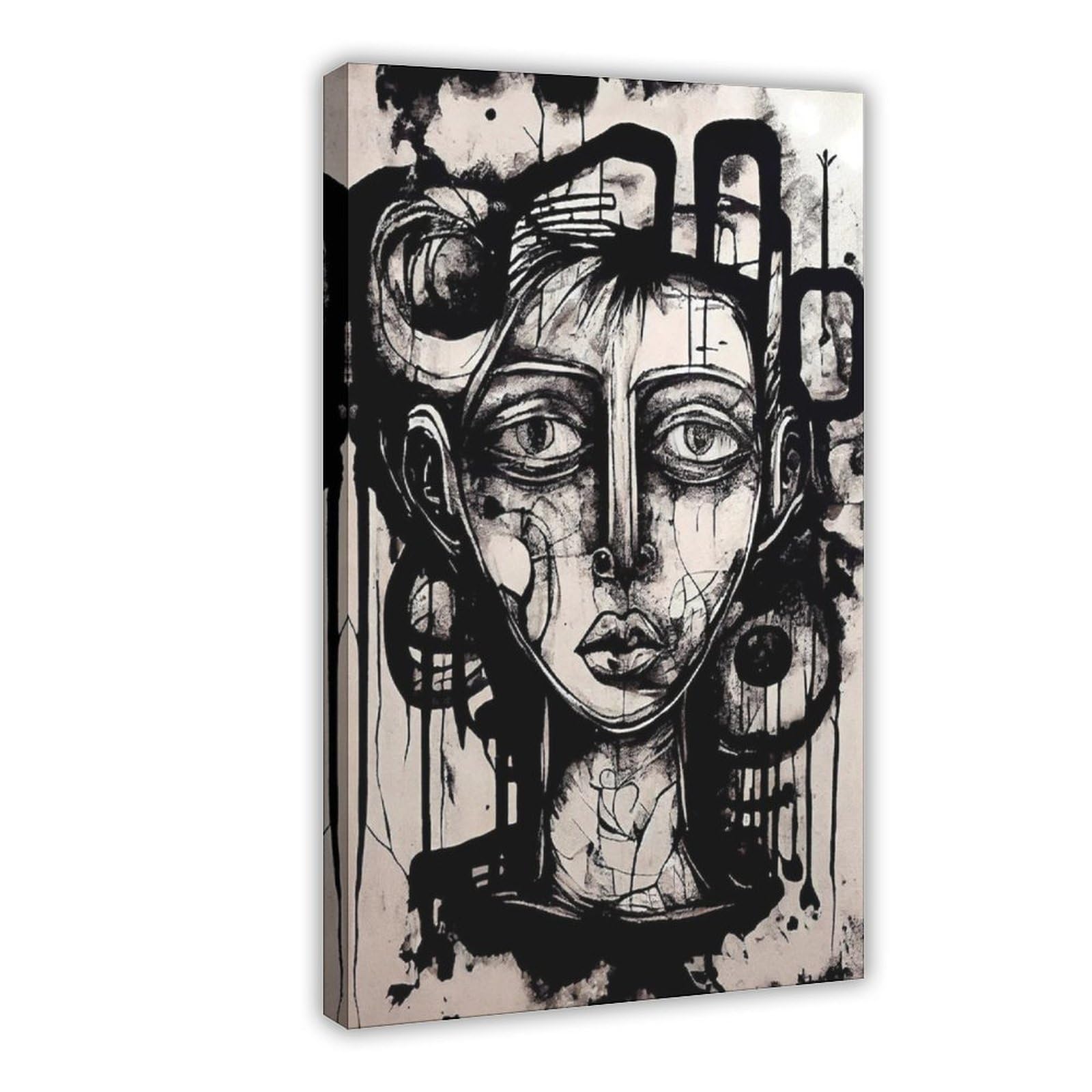 Bareronor Black And White Abstract Face Canvas Poster Bedroom Decor Landscape Office Room Decor Gift 24" L X 36" W