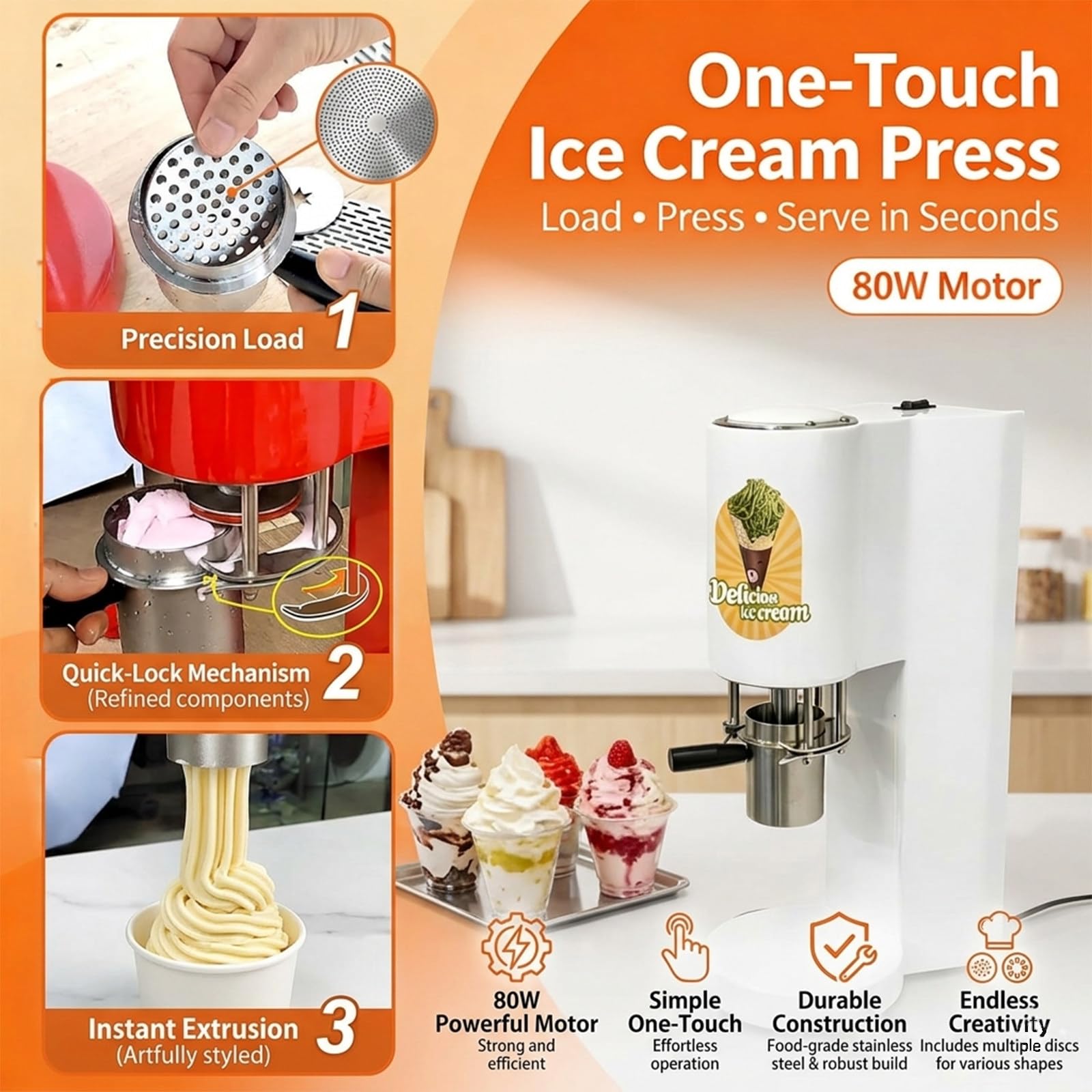 Máquina Comercial para Helado de Espagueti - Producción de 30 L/h - con 4 moldes, extrusora Profesional de Fideos de Helado White-220V