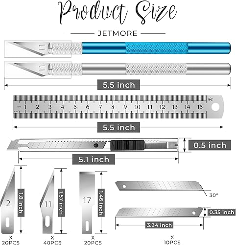Miniatura 2 de Jetmore Paquete de 94 cuchillos Exacto para manualidades, 2 juegos de cuchillos Exacto de precisión, 80 cuchillas de cuchillo Exacto #2#11#17 con