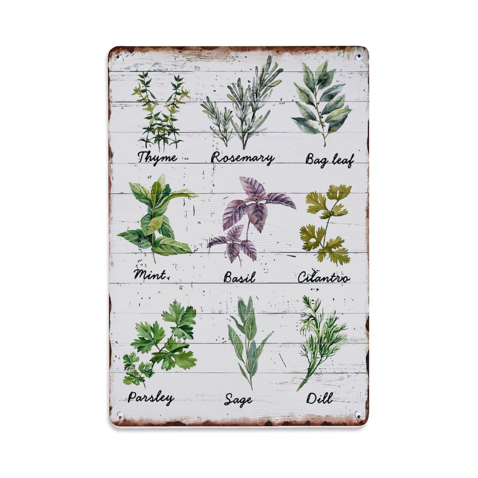 Jdfenggu Vintage Herb Garden Plant Labels Art Retro Metal Tin Sign, Decor Art Poster For Bar, Home, Man Cave, Kitchen, Laundry Room Gift 8X12inch