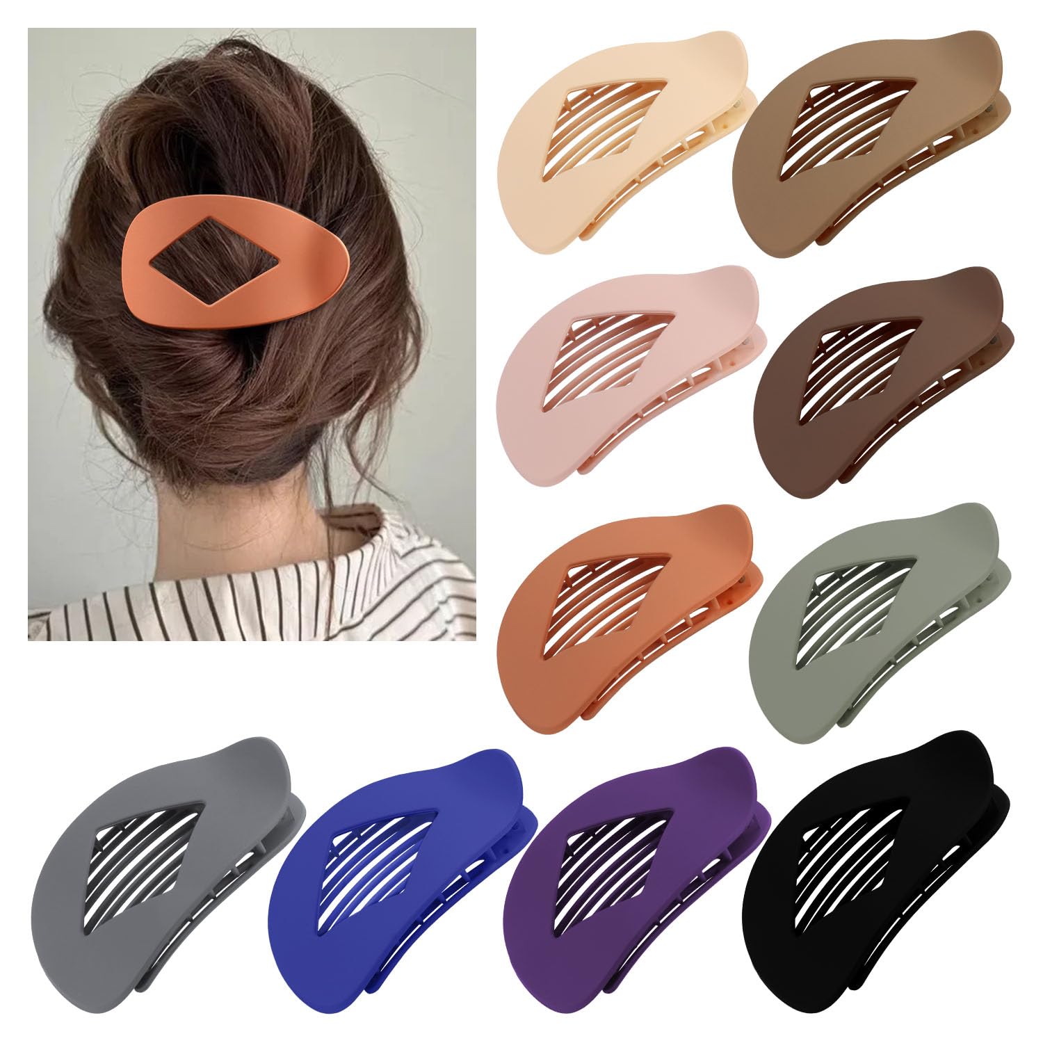 Flat Hair Clips Duckbill Large Claw Clips for Thick Medium Thin Hair 10Pcs Non Slip French Barrettes Accessories for Women Girls Oval Round Shape - Image 2