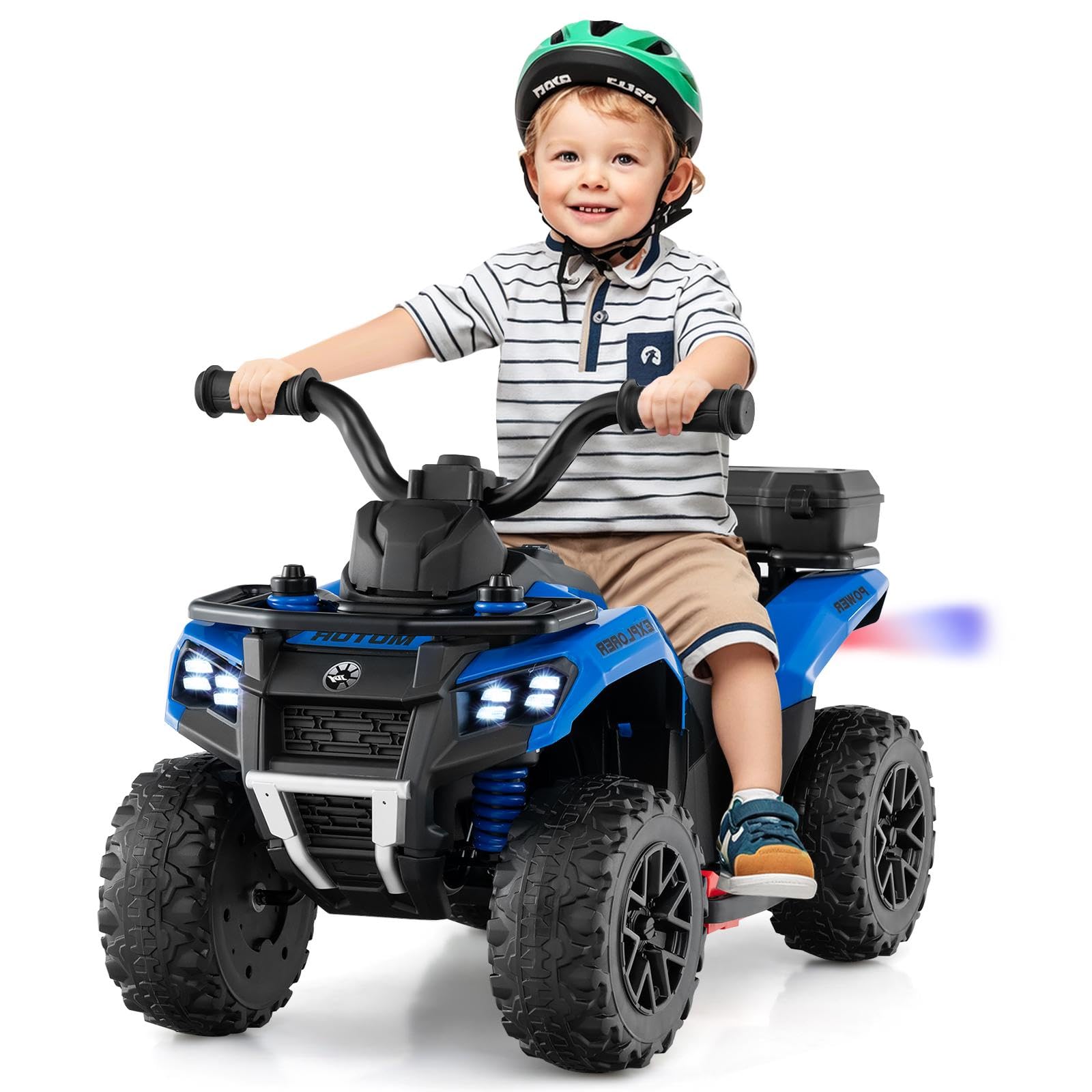 6V Kids Electric Ride on ATV, Battery Powered Quad Bike with Spray Function, Horn, Music, LED Lights, Storage Basket, Toddler Bench Vehicle Toy for Boys Girls 18+ Months (Blue)