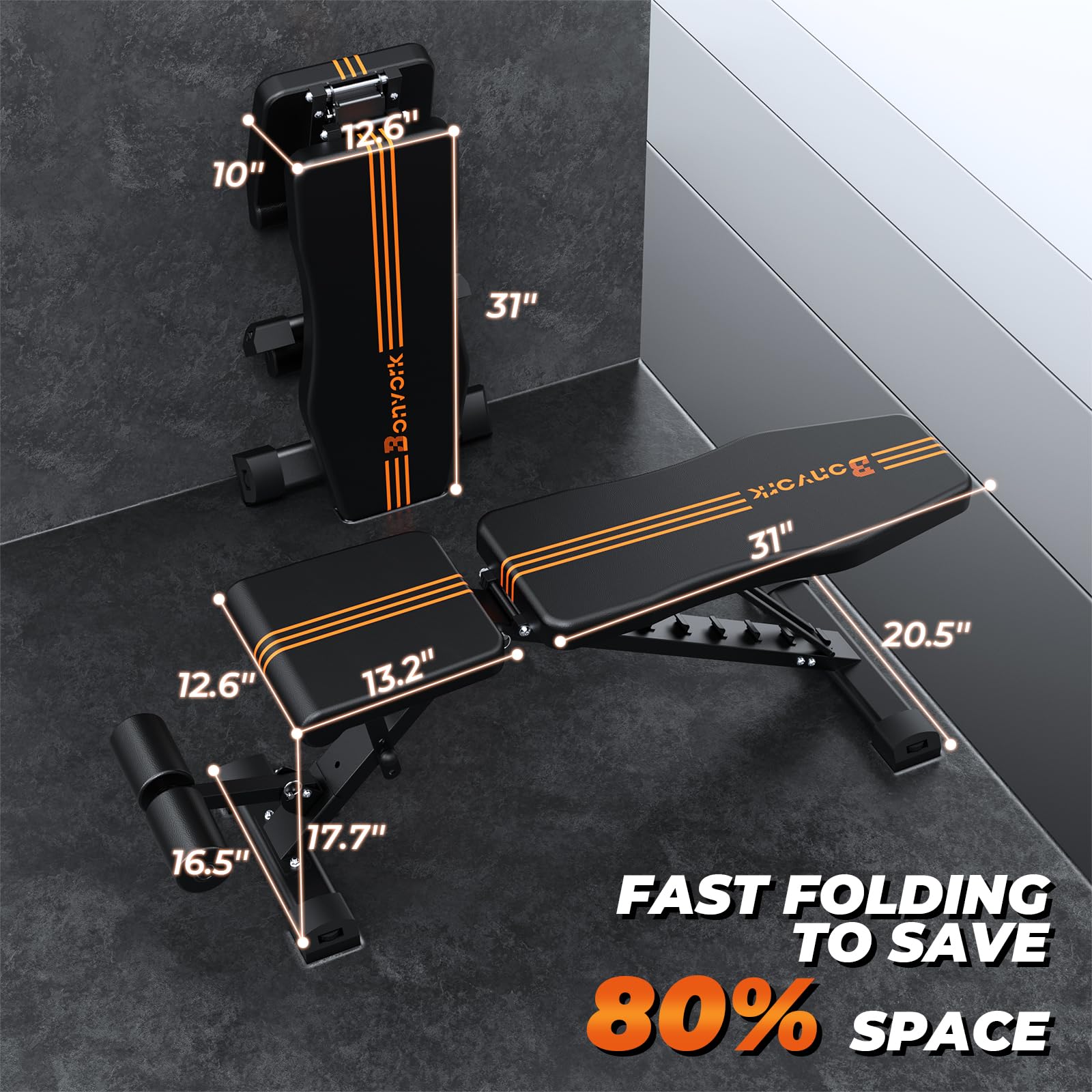 800 LBS Adjustable Weight Bench, Foldable Workout Bench Press with 20.5'' Extended Base for Home Gym, Folding Decline Incline Sit up Strength Training Benches for Full Body Exercise - 2026 Version
