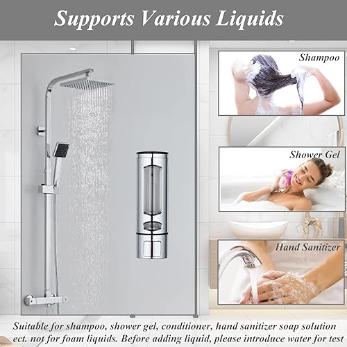 Miniatura 5 de Dispensador de jabón de manos montado en una sola pared, bomba de ducha plateada de 13.5 oz13.5 fl oz, dispensador de jabón de loción líquida