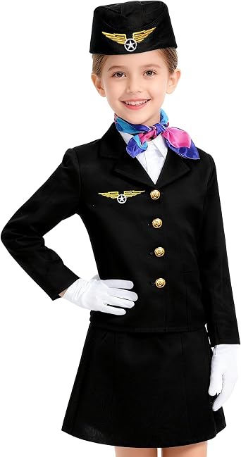Girls Flight Attendant Costume Kids Stewardess Outfit