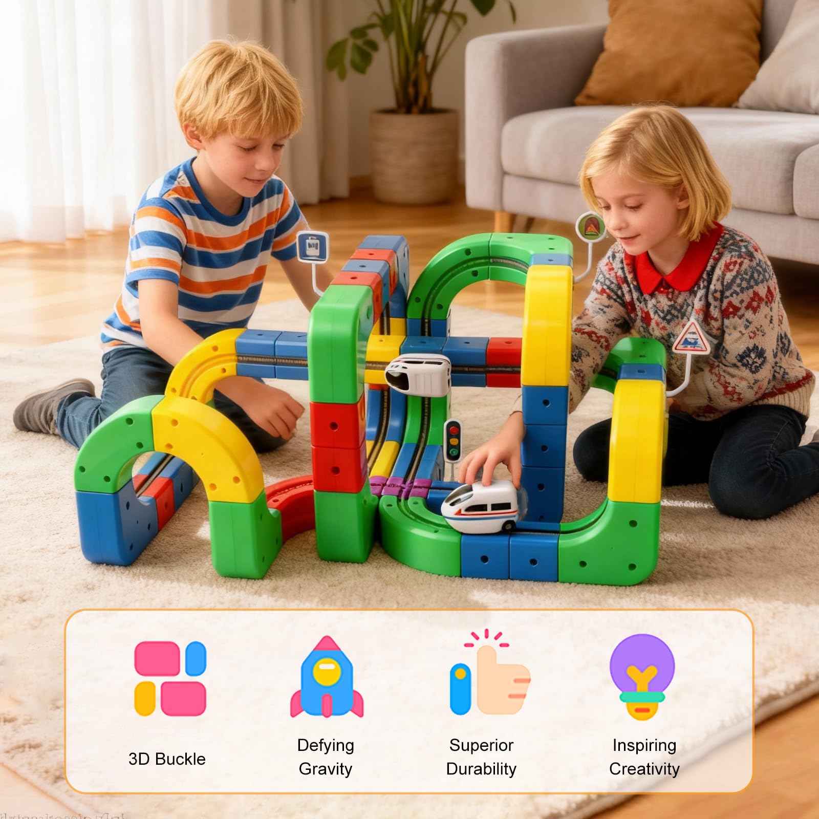 Set di treni elettrici 123PCS, Set di treni Magic Rail Cube, Blocchi Magnetici & Treno Motorizzato,3D Percorso Gravità,DIY Cube Track,Regalo di compleanno o di Pasqua per bambini e bambine krail