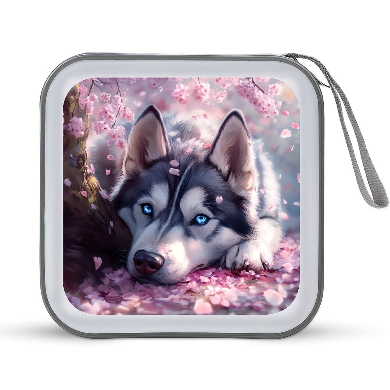Cute Dog Husky CD Case Plastic DVD Case Holder Wallet Disc Storage Organizer for Car Travel