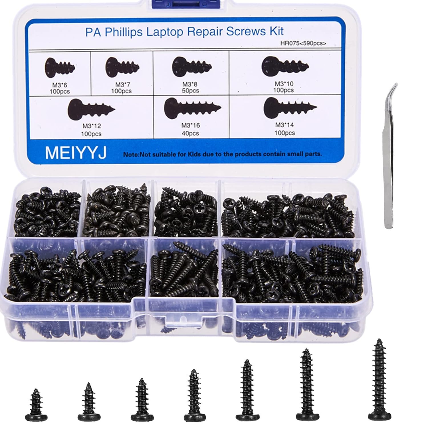 MEIYYJ M3 Pan Head Self Tapping Screws Phillips Micro Laptop Repair Screws Assortment Kit (590pcs）