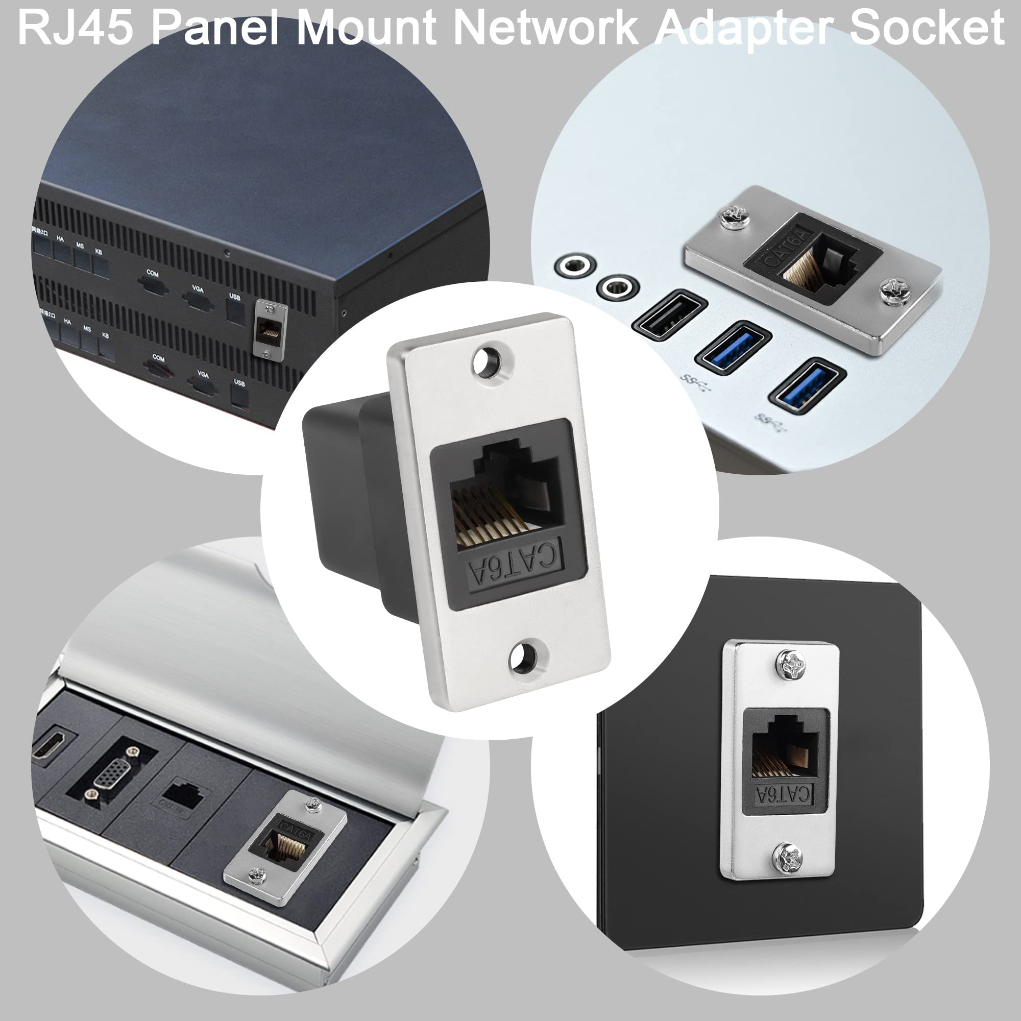QIANRENON CAT6 RJ45 schroefdraad vaste montage netwerk aansluiting 90° hoek RJ45 8P8C bus op bus bulkhead montage ethernet adapter RJ45 inbouwbus, stofkap, voor outdoor WAN LAN-datacenter