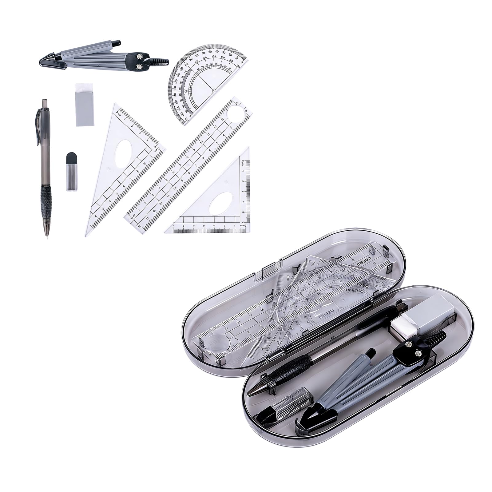 GZBABY Geometry Maths Set 8 Pcs, Eometry Compass Set with Storage Box for Drawing Measurement, 0.7 mm Mechanical Pencil