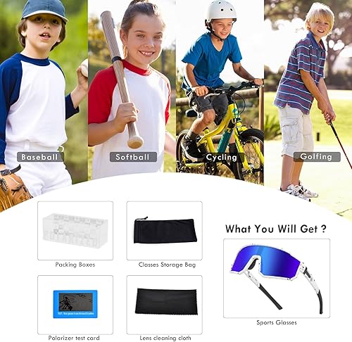 Vista 66 de MVPTGRS Gafas de sol de béisbol juveniles para niños y niñas de 8 a 14 años TR90 con marco para niños, gafas de sol deportivas para sóftbol