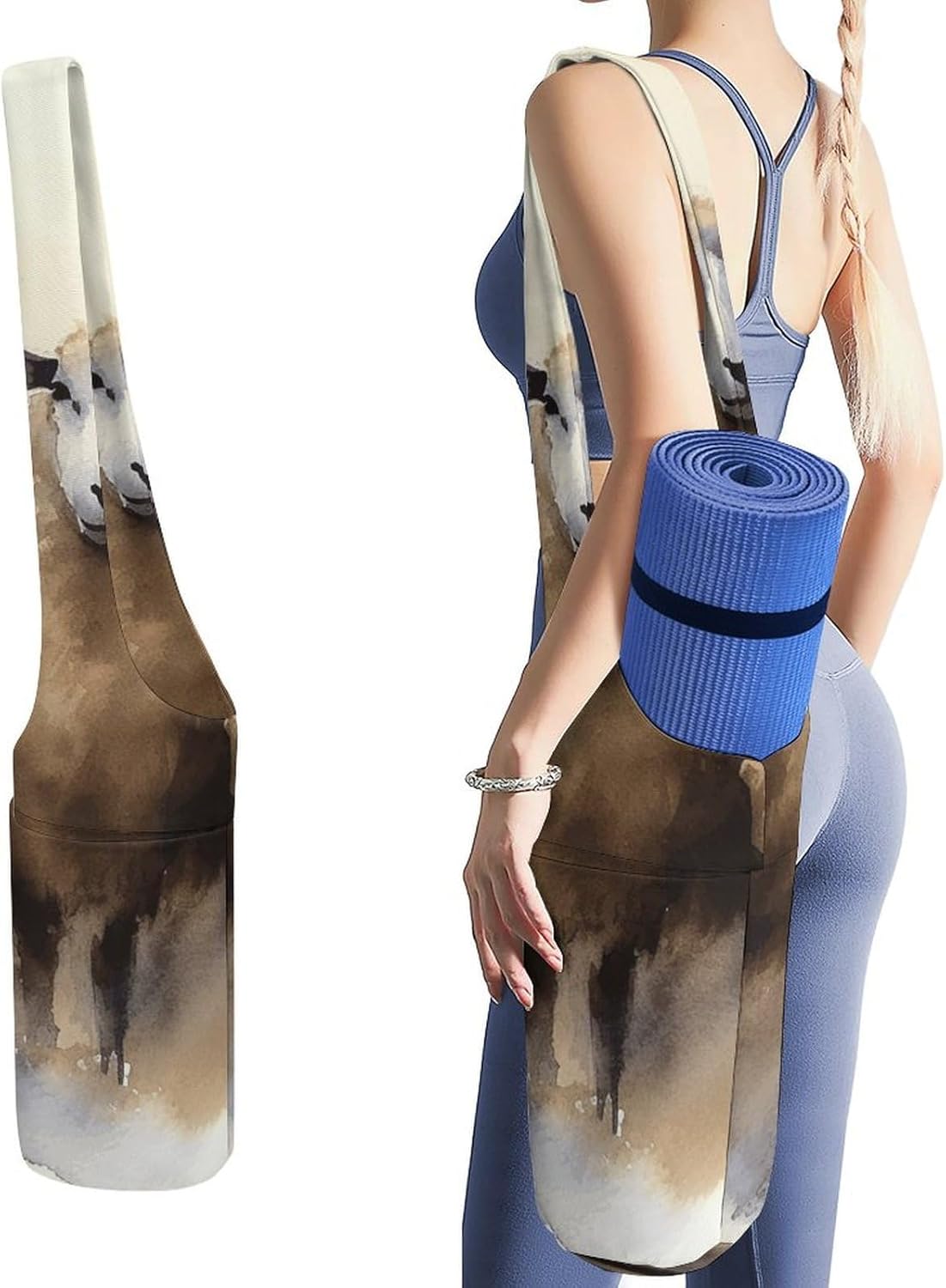 Sheeps Watercolor Yoga Mat Bag Yoga Backpack Multi Pocket Exercise Yoga Mat Carrier Multi-Functional Storage Bag for Pilates Beach Travel And Everyday Use