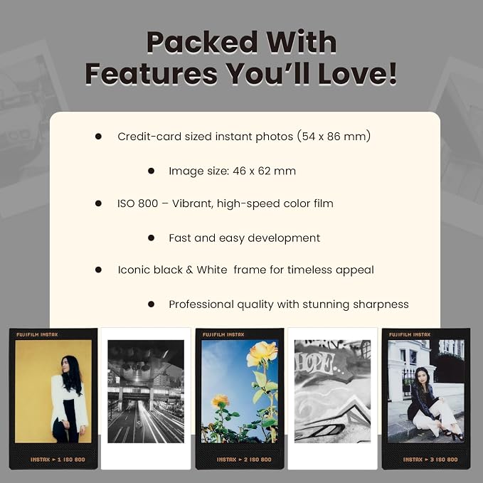 Película instantánea FUJIFILM Instax Mini 20 hojas B/N miniatura 6