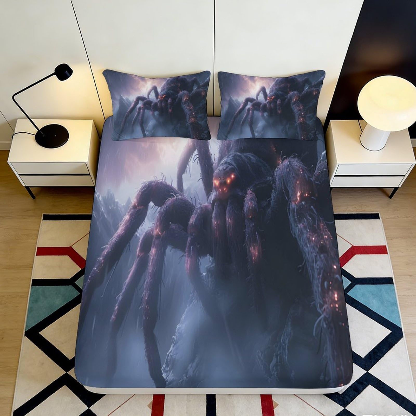 3D Printed Spider Design Fitted Sheet Microfiber Deep Pocket Non-Slip Bedroom Bedding Set Spider Mattress Fitted Cover 200x200x25cm 90x200x25cm