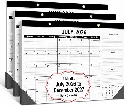 Desk Calendar 2026-2027-3 Pack-18-Month Calendar 2026-2027 July 2026 - Dec 2027, 17" x 12" with Thick 120g Paper for Home & Office