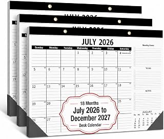 Desk Calendar 2026-2027-3 Pack-18-Month Calendar 2026-2027 (July 2026 - Dec 2027), 17" x 12" with Thick 120g Paper for Home & Office