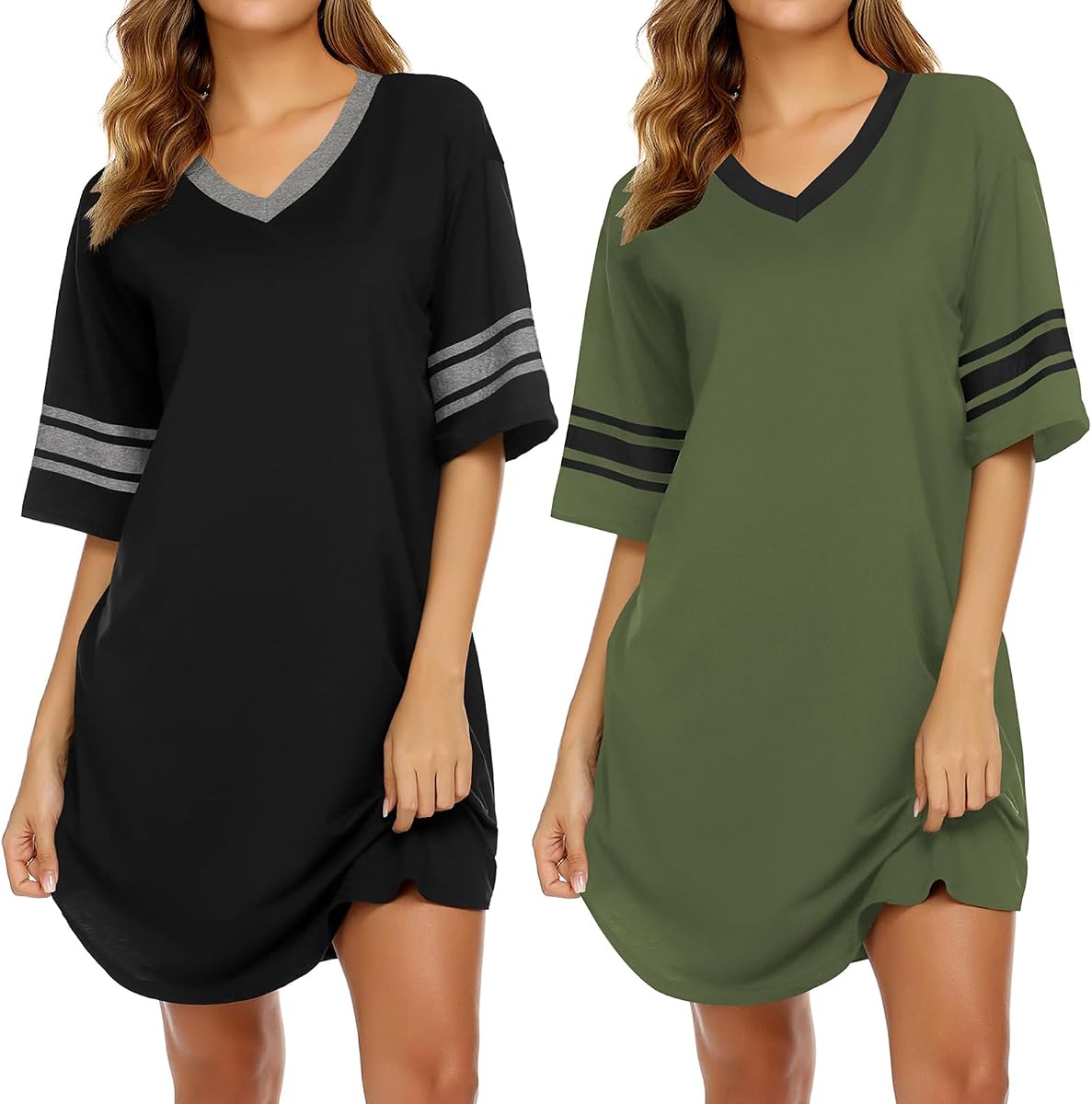 Camisones para mujer, paquete de 2 camisones de manga corta con cuello en V