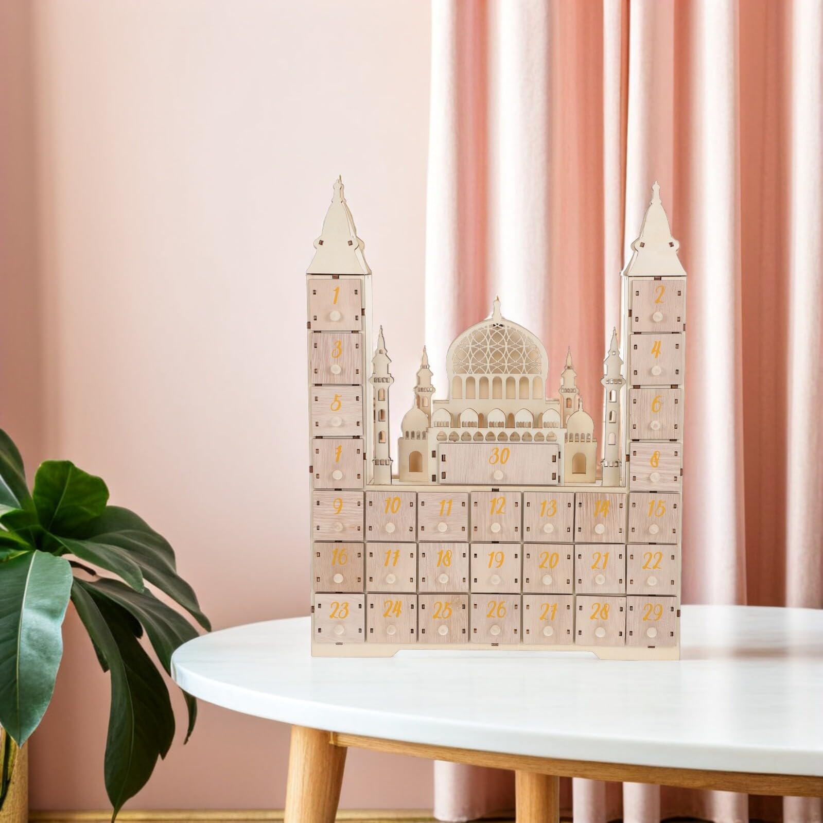 INOOMP Ramadan Holz Adventskalender 30 Tage Muslimischer Countdown Kalender Eid Mubarak Dekoration Festliche Ramadan Party Wohnzimmer Dekor