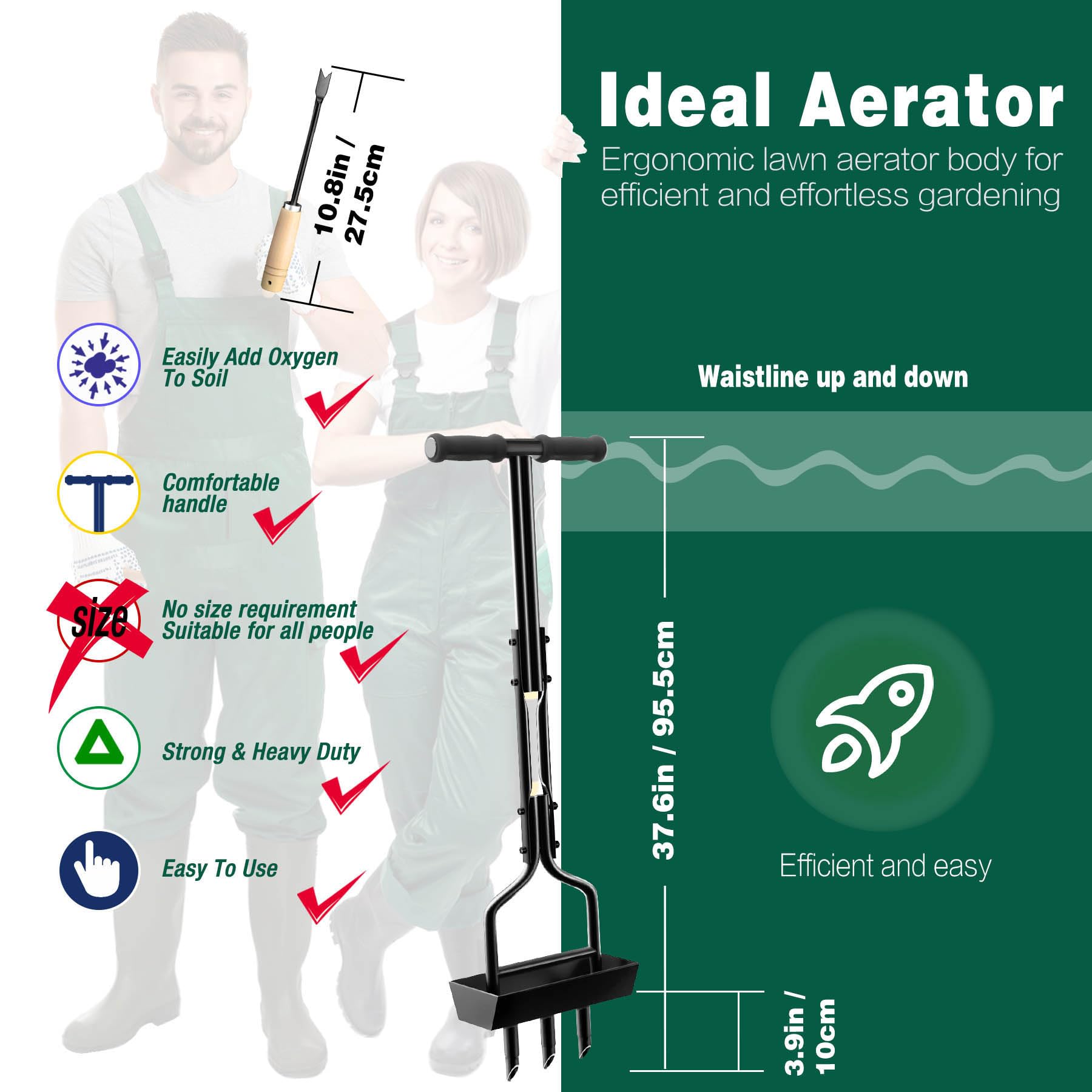 Kedoxi Lawn Aerator Coring Tool with Soil Corer Collector, Manual Lawn Coring Aerator 3 Core