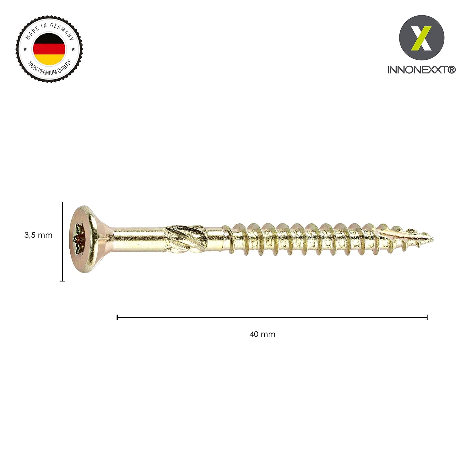 INNONEXXT Premium Chipboard Screws, Yellow-Gold, 3.5x40mm - Image 3